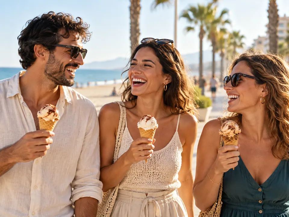 Amigos disfrutando de helados en la Playa de Gandía