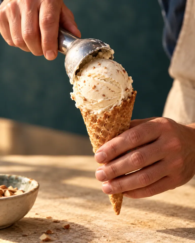 Elaboración propia de helado artesano de Xixona en cucurucho