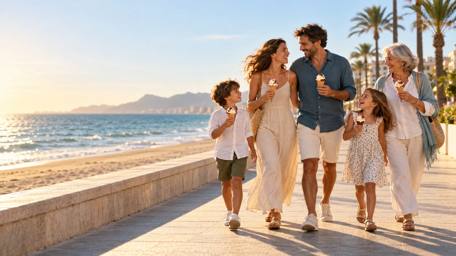 Familia disfrutando de helados artesanos junto a la Playa de Gandía